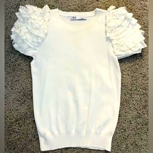 ZARA white blouse lace sleeves